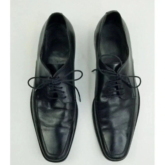 Hugo Boss Size 10 Men's Lace Up Embossed Logo Black Leather Shoes - Picture 10 of 12